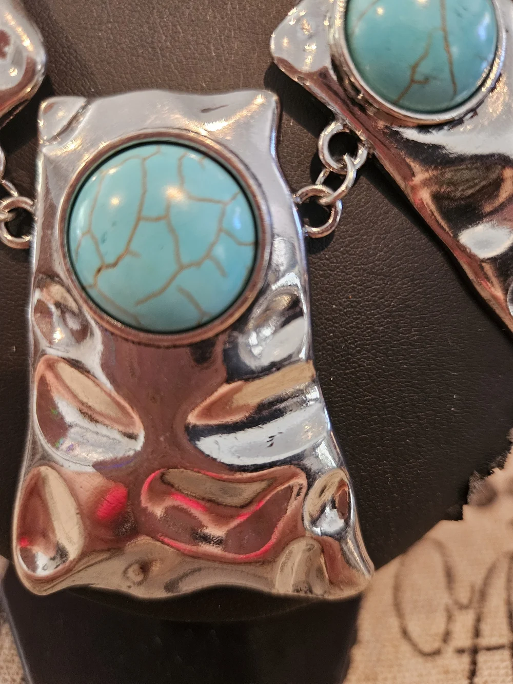 paparazzi Silver-Tone Necklace with Turquoise Stones.